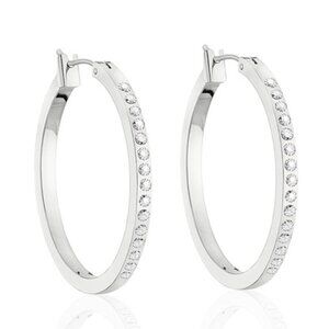 Swarovski Crystal - Rhodium Overlay Hoop Earrings – Classic & Sparkly Jewelry